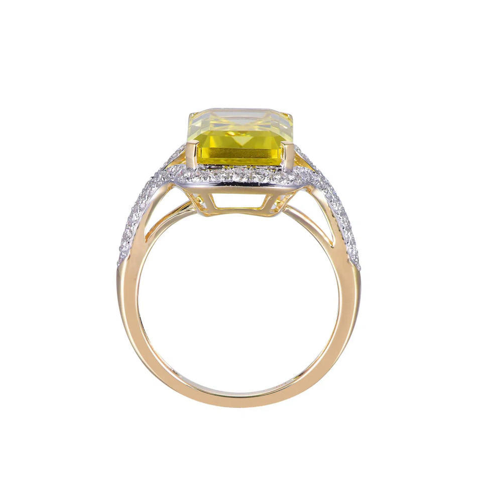 Lemon Quartz Octagon Cut Ring with Diamonds(0.10 ct.tw)