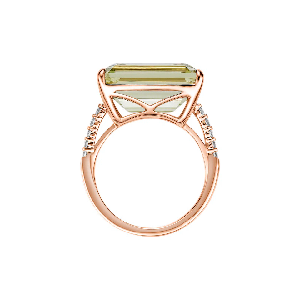 Lemon Quartz Octagon Cut Ring with Diamonds(0.19 ct.tw)