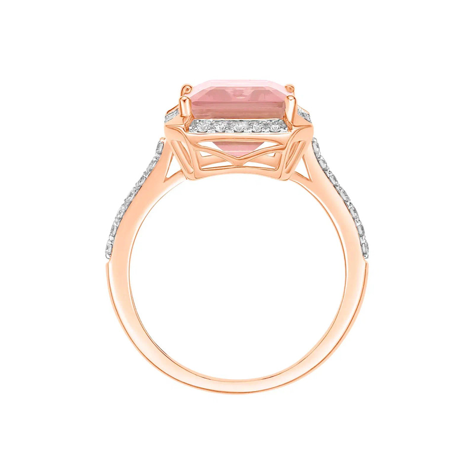 Rose Quartz Octagon Cut Ring with Diamonds(0.41 ct.tw)