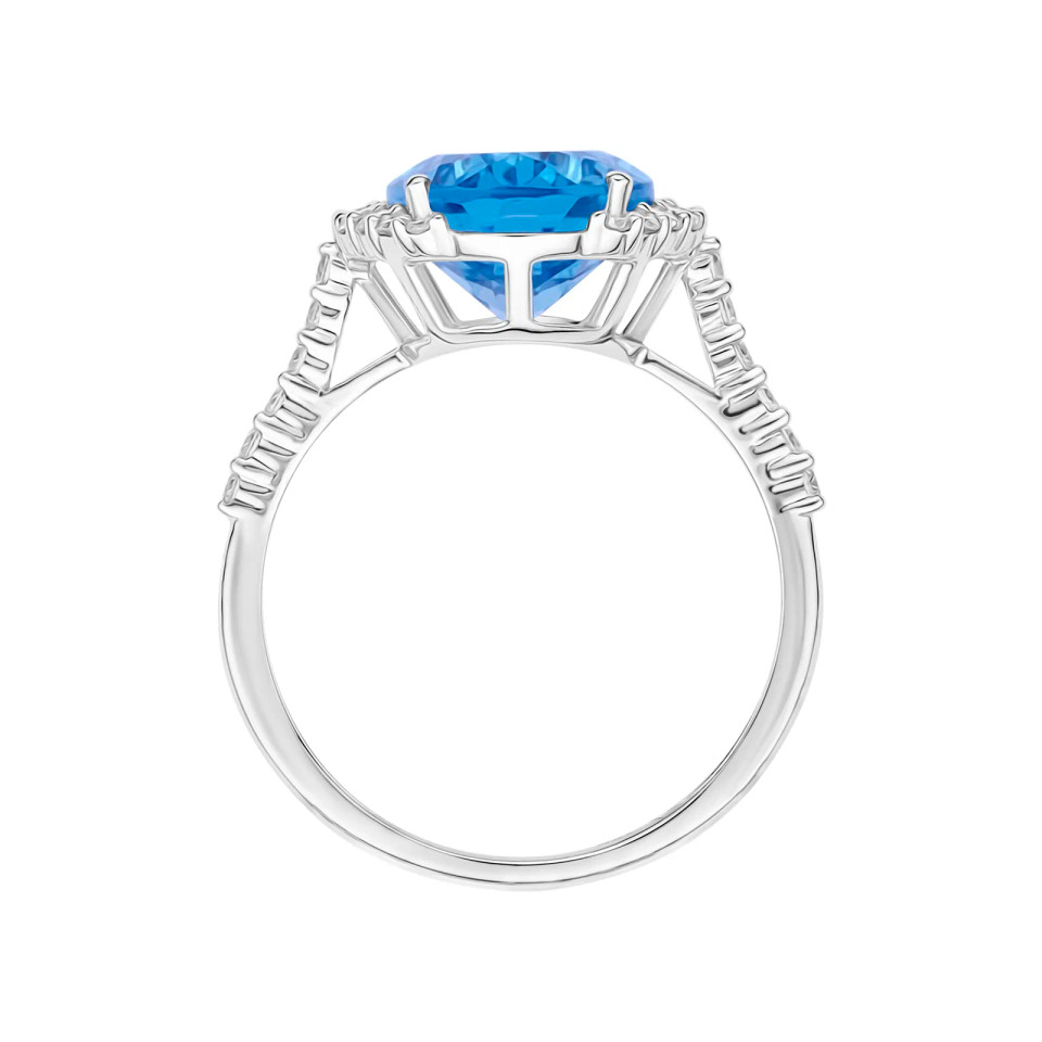 Swiss Blue Topaz Oval Cut Ring with Diamonds(0.02 ct.tw)