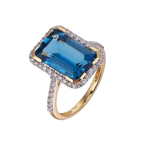 London Blue Topaz Octagon Cut Ring with Diamonds(0.17 ct.tw)