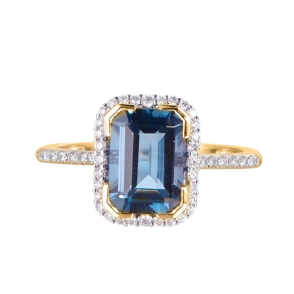 London Blue Topaz Octagon Cut Ring with Diamonds(0.17 ct.tw)