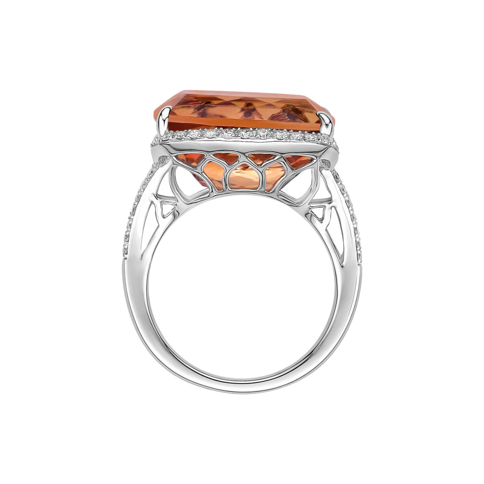 Madeira Citrine Cushion Cut Ring with Diamonds(0.33 ct.tw)