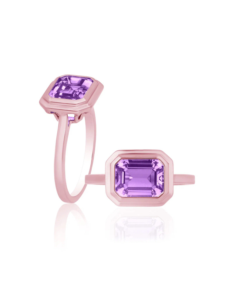 Lavender Amethyst Emerald Cut Bezel Set Ring (1.95 cts)