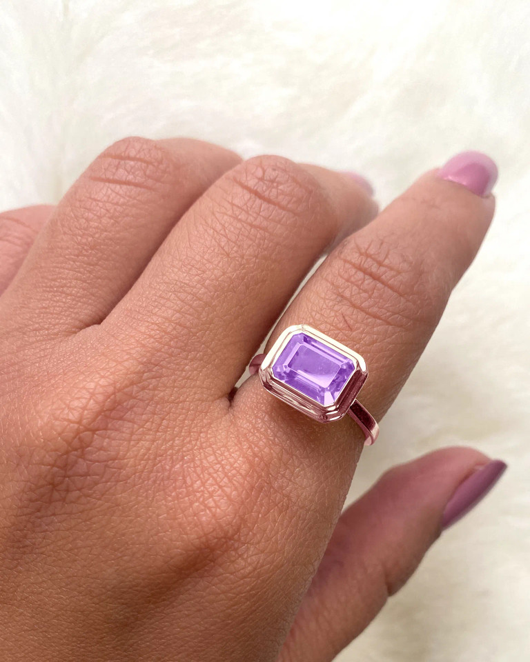 Lavender Amethyst Emerald Cut Bezel Set Ring (1.95 cts)