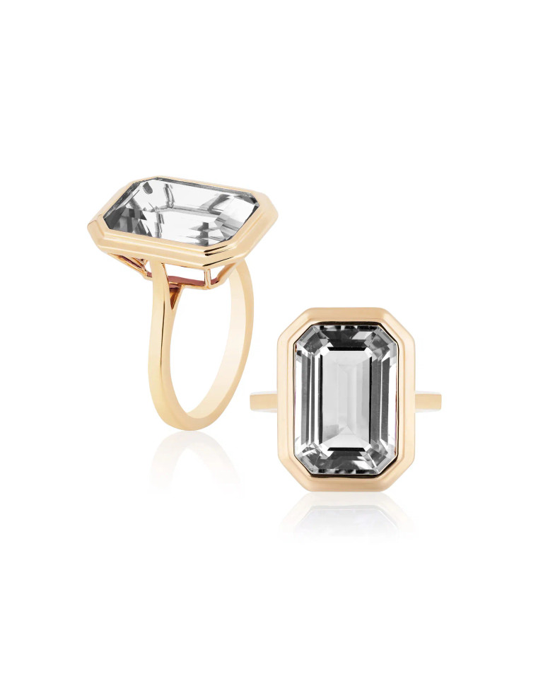 Prasiolite Emerald Cut Bezel Set Plain Gold Ring (6.25 cts)