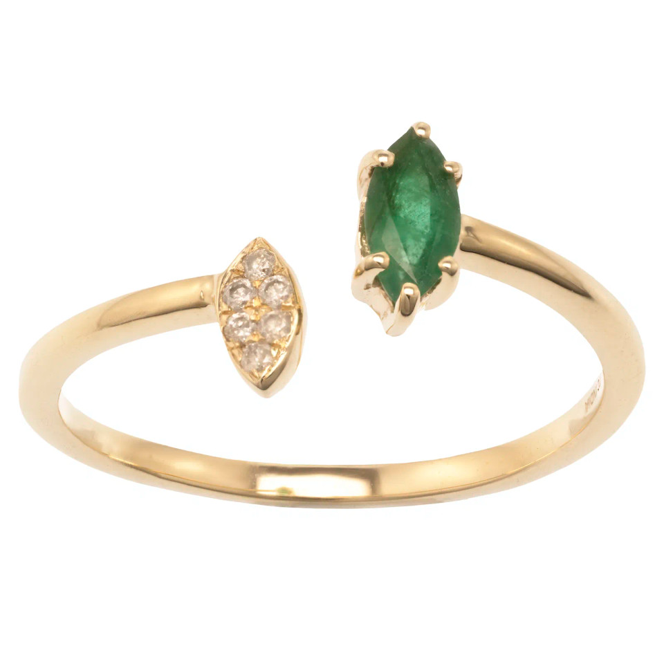 14K Yellow Gold Emerald and White Topaz Ring