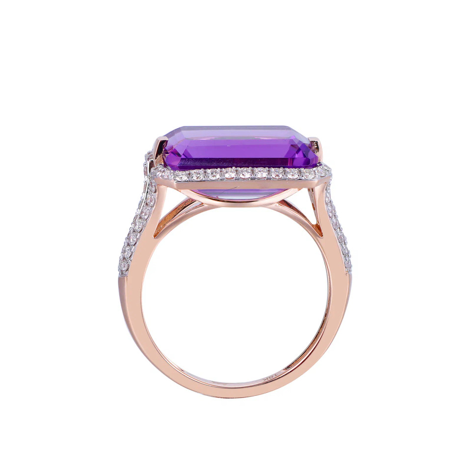 18K Rose Gold Octagon Cut Amethyst with 1/2 ct.tw. Diamond Ring