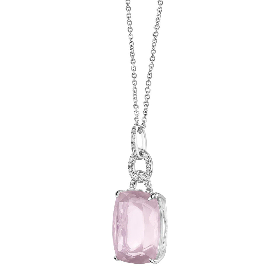 Rose Quartz Cushion Cut Pendant with Diamonds(0.13 ct.tw)