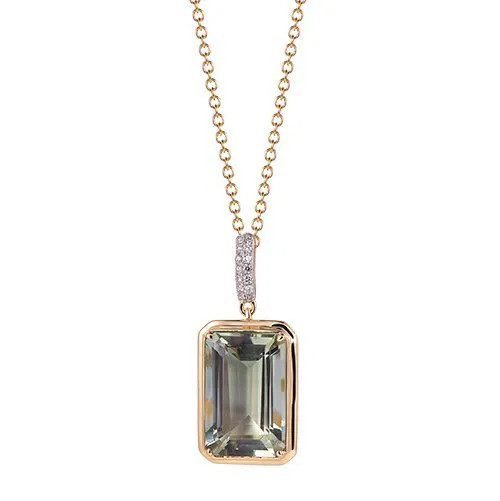 Green Amethyst Octagon Cut Pendant with Diamonds(0.06 ct.tw)