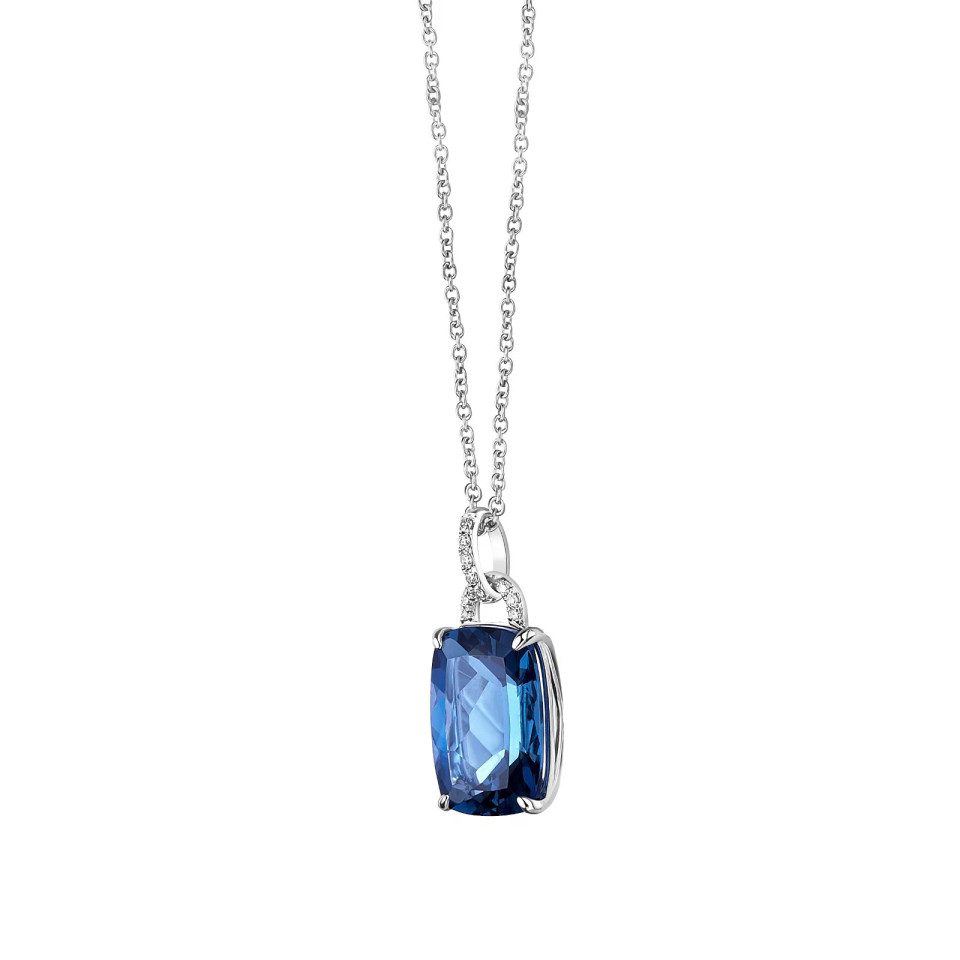 London Blue Topaz Cushion Cut Pendant with Diamonds(0.04 ct.tw)