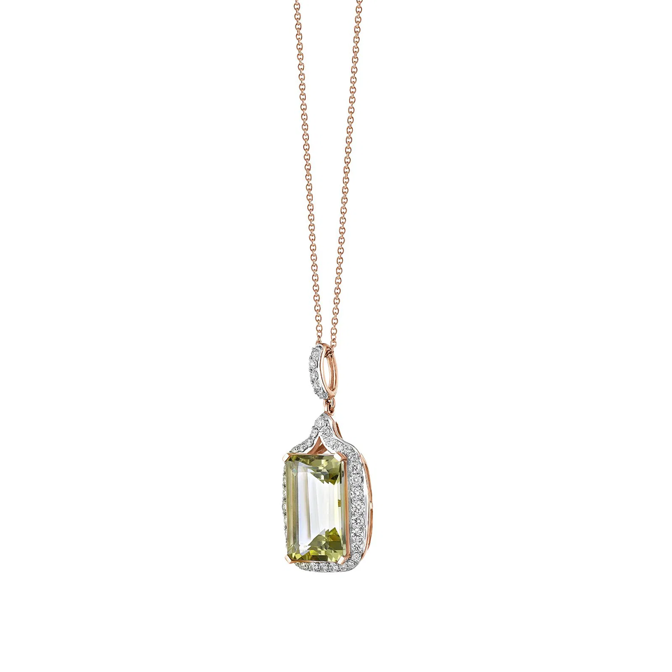 Lemon Quartz Octagon Cut Pendant with Diamonds(0.05 ct.tw)