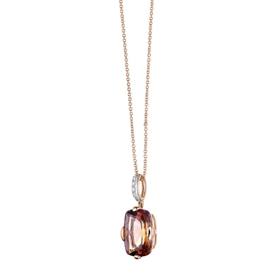 Citrine Cushion Cut Pendant with Diamonds(0.06 ct.tw)