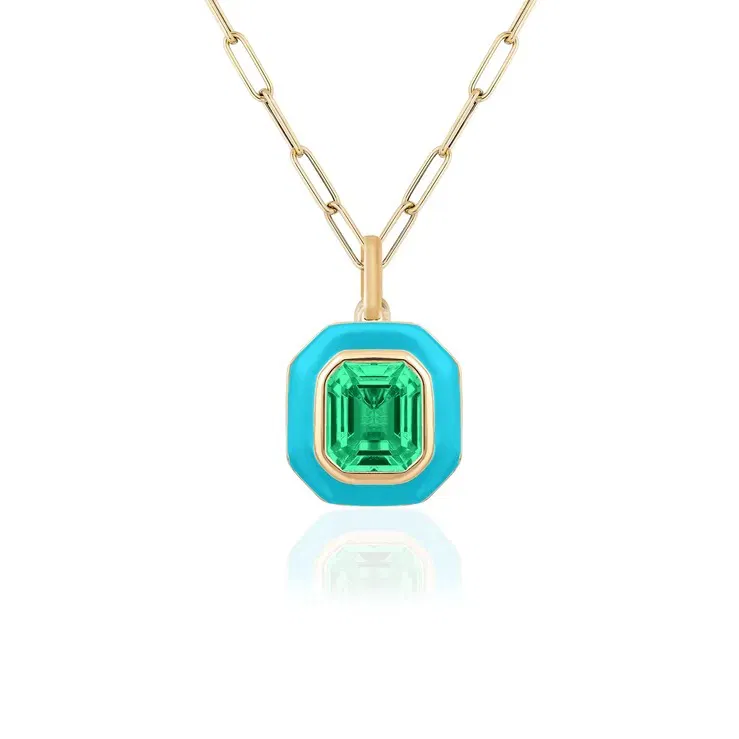 Emerald Pendant With Turquoise Enamel