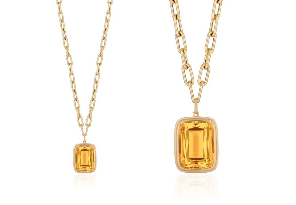 large Bezel Set Citrine Cushion Cut Pendant