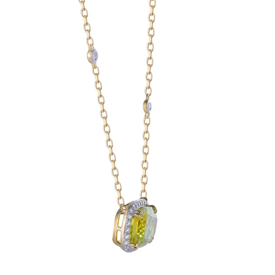 Lemon Quartz Cushion Cut Necklace with Diamonds(0.33 ct.tw)
