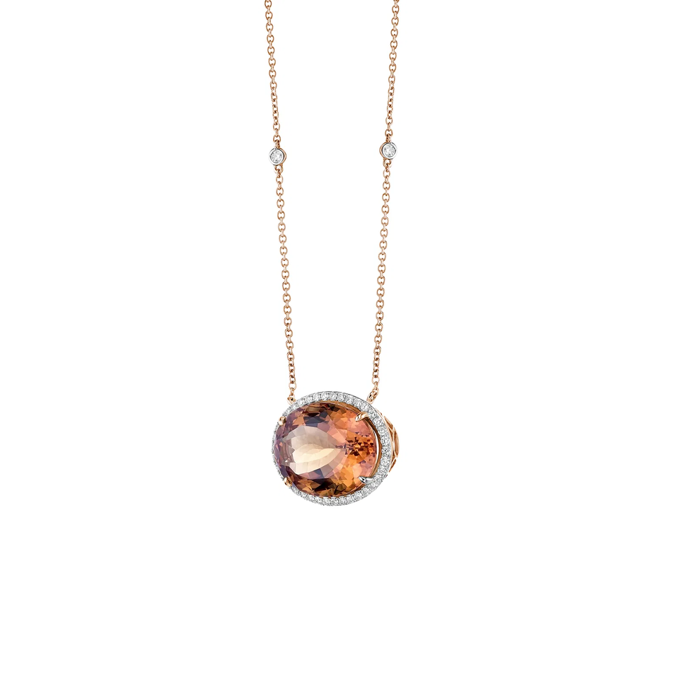 Madeira Citrine Oval Cut Necklace with Diamonds(0.36 ct.tw)