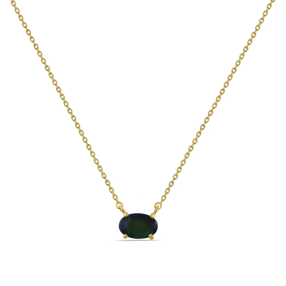 14K Yellow Gold Black Opal Necklace