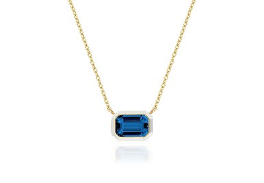London Blue Topaz Emerald Cut East-West Pendant with White Enamel