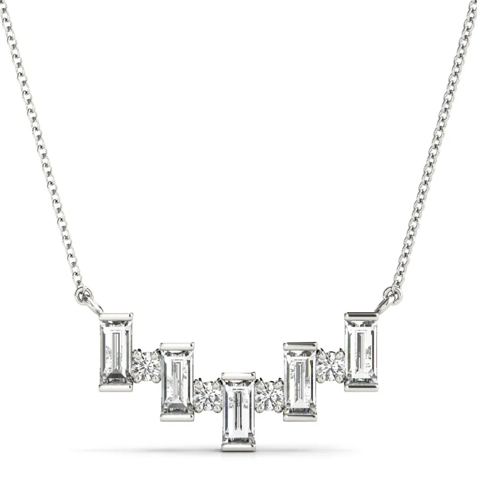 White Gold Baguette & Round Diamond Necklace (0.63 ct.tw.)