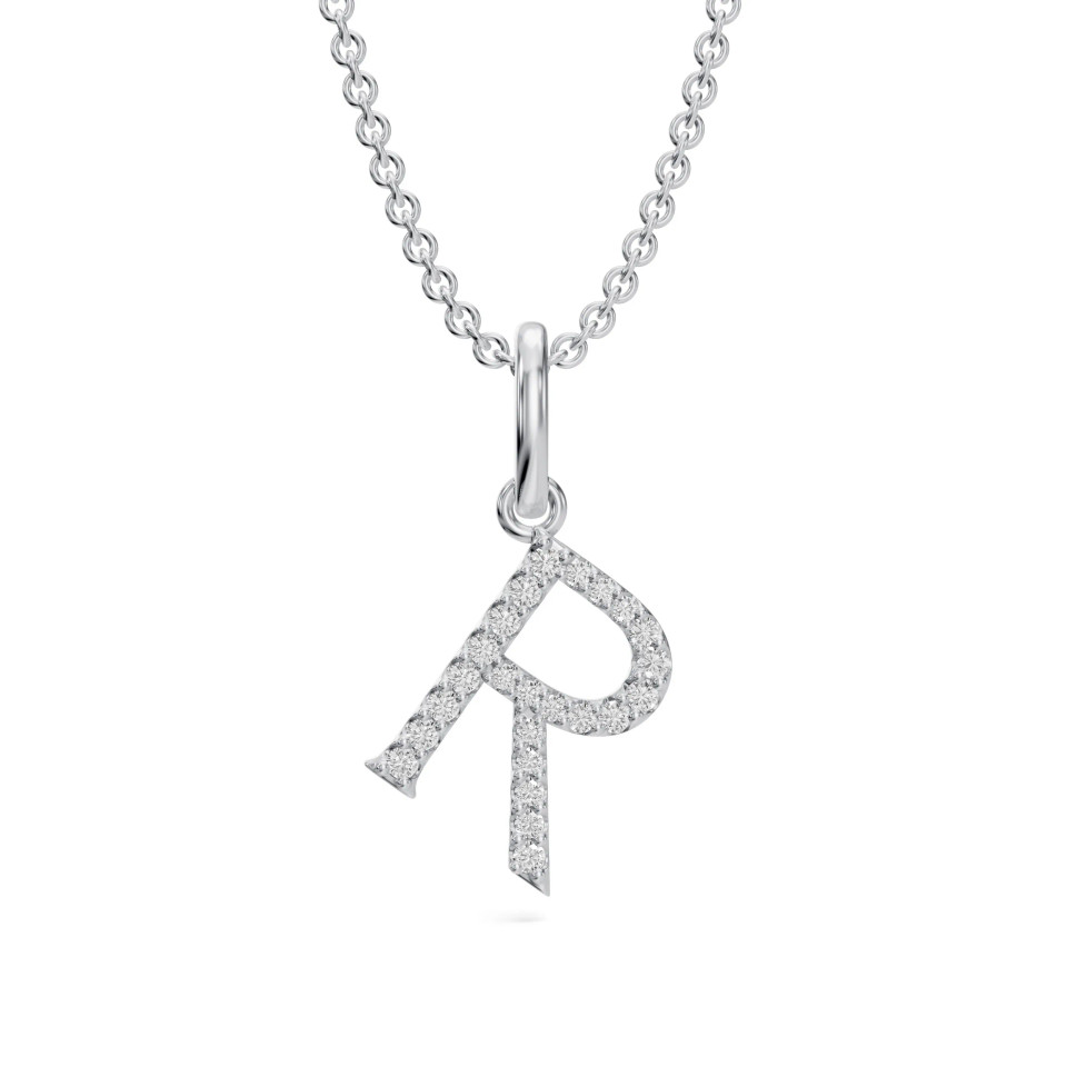 Lab-Grown 0.10 Ct Round Diamond Letter "R" Pendant