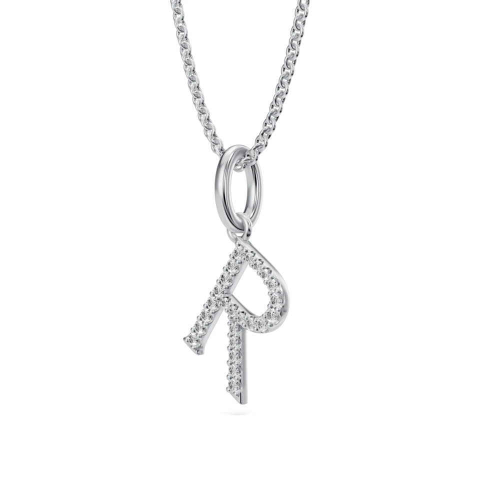 Lab-Grown 0.10 Ct Round Diamond Letter "R" Pendant