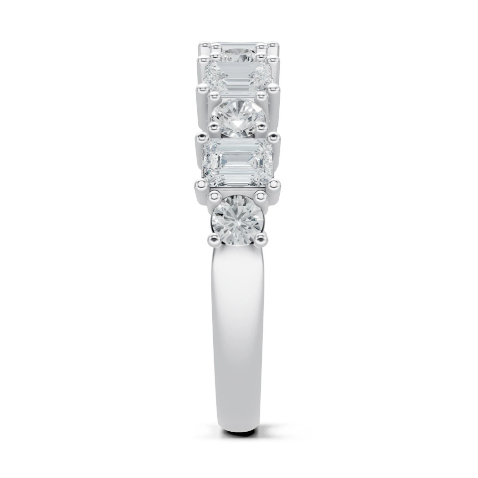 Lab Grown 1.53 Ct Emerald & Round Diamond Anniversary Band Ring