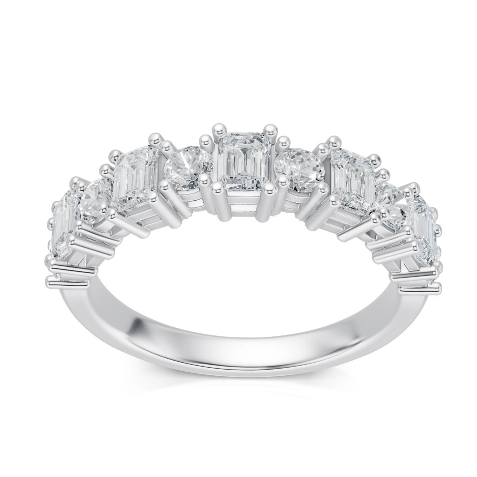 Lab Grown 1.53 Ct Emerald & Round Diamond Anniversary Band Ring