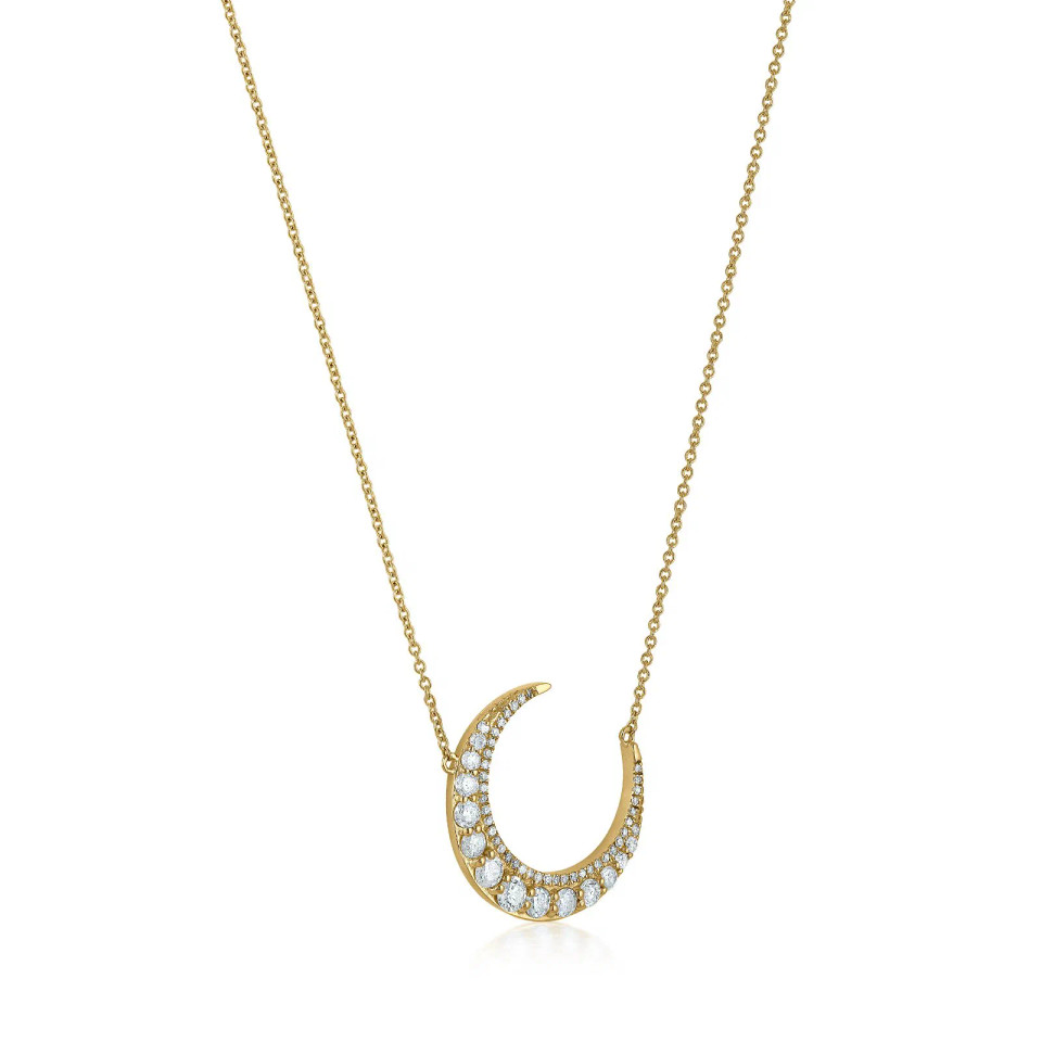 14K Yellow Gold Natural Diamond Crescent Moon Necklace (0.68 ct.wt)