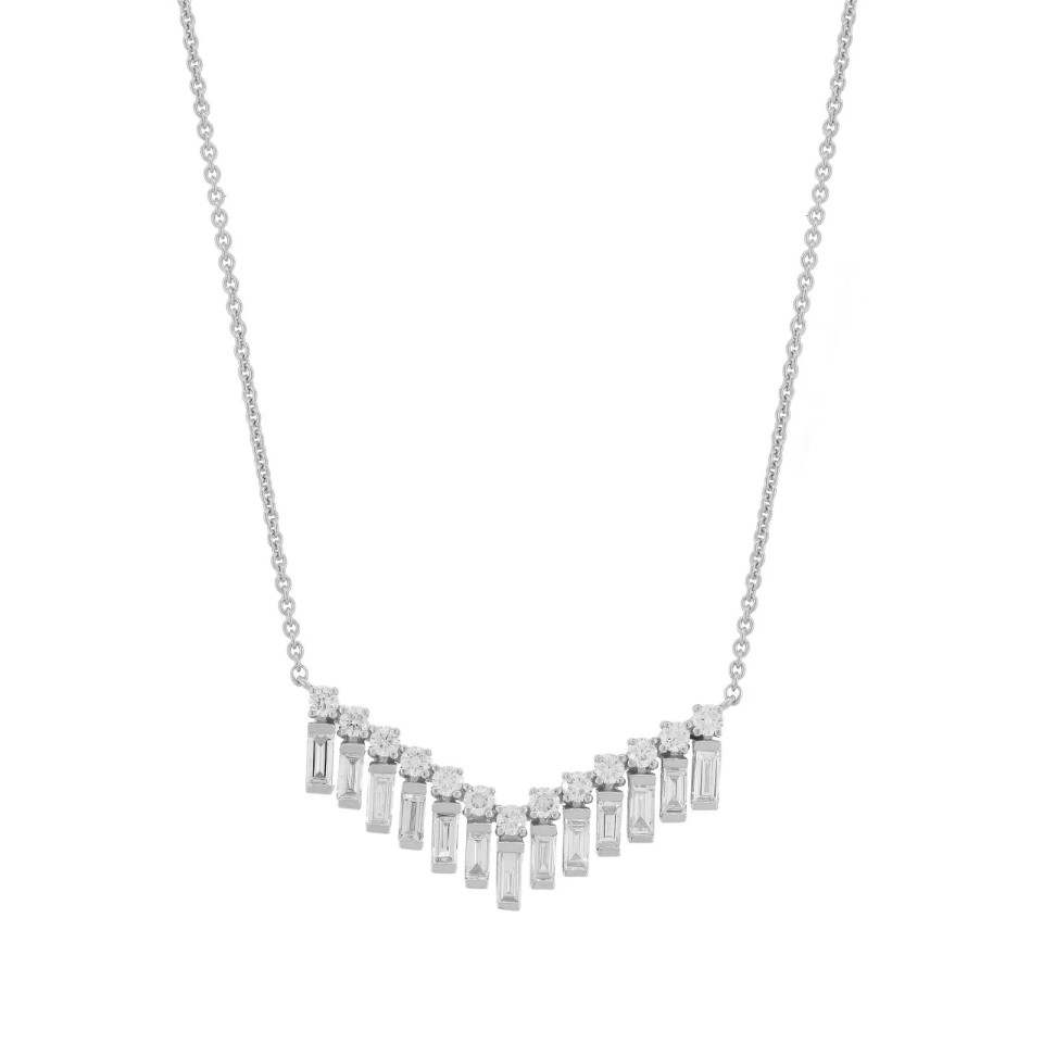 14k White Gold Natural Diamond V Necklace (0.59 ct.wt)