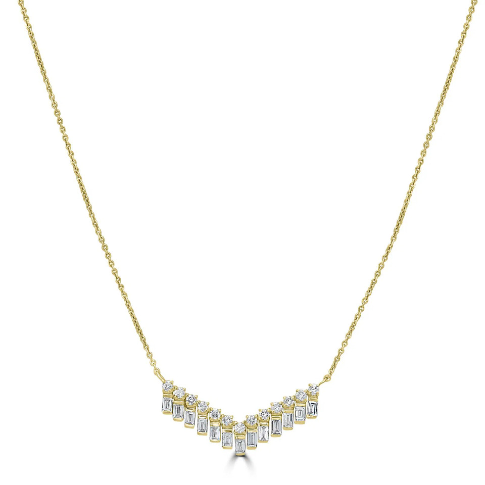14k Gold Natural Diamond Chevron Necklace (0.63 ct.wt)