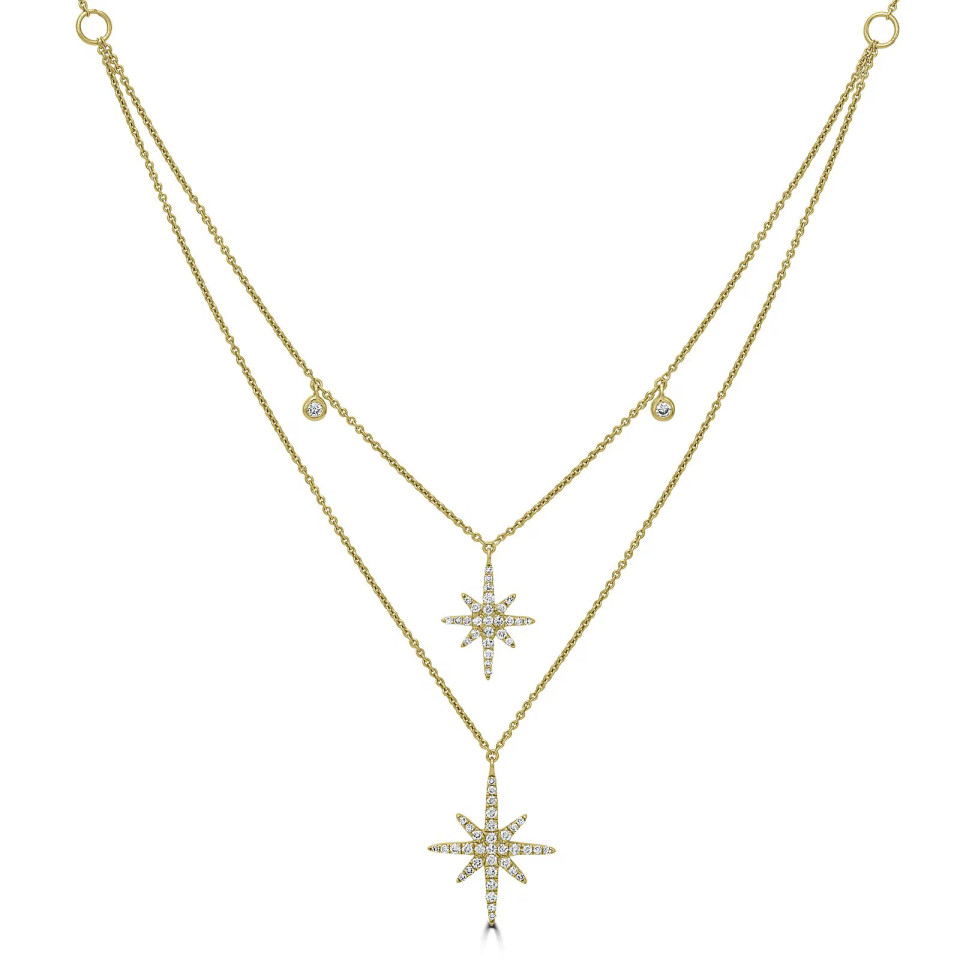 14k Gold Natural Diamond Double Strand Starburst Necklace (0.34 ct.wt)