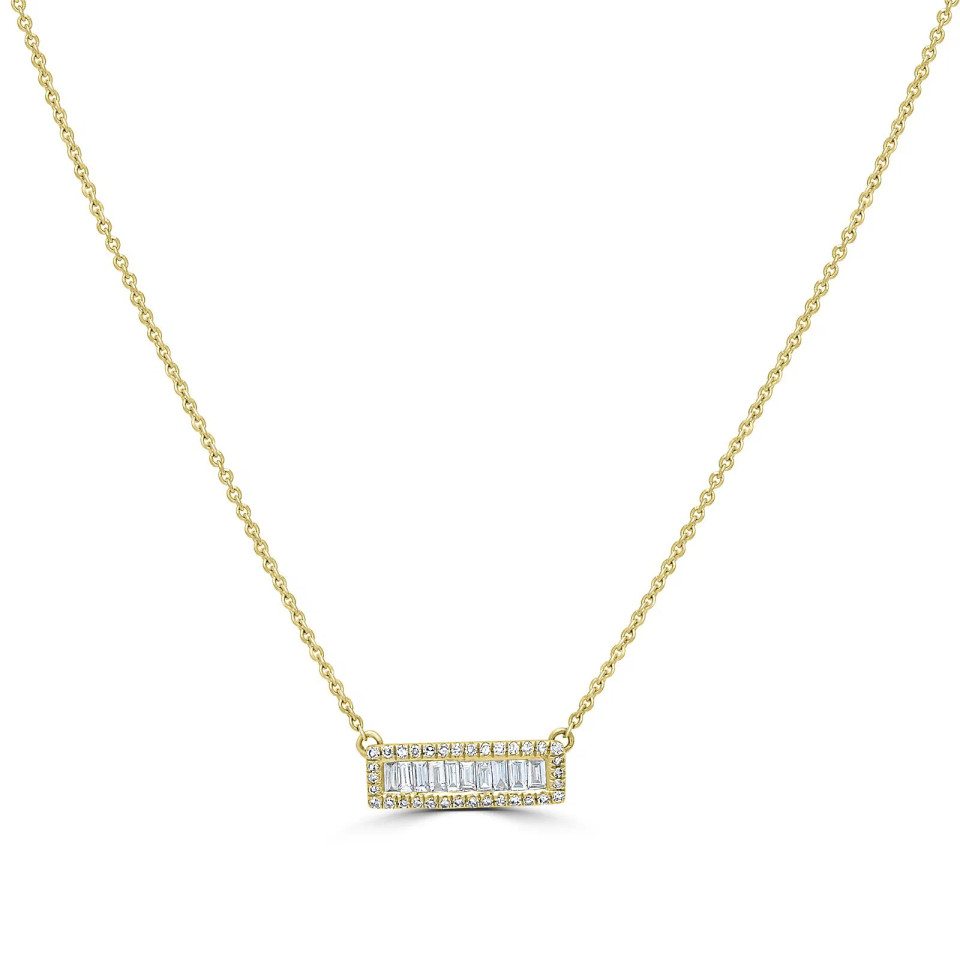 14K Yellow Gold Natural Diamond Bar Necklace (0.48 ct.wt)