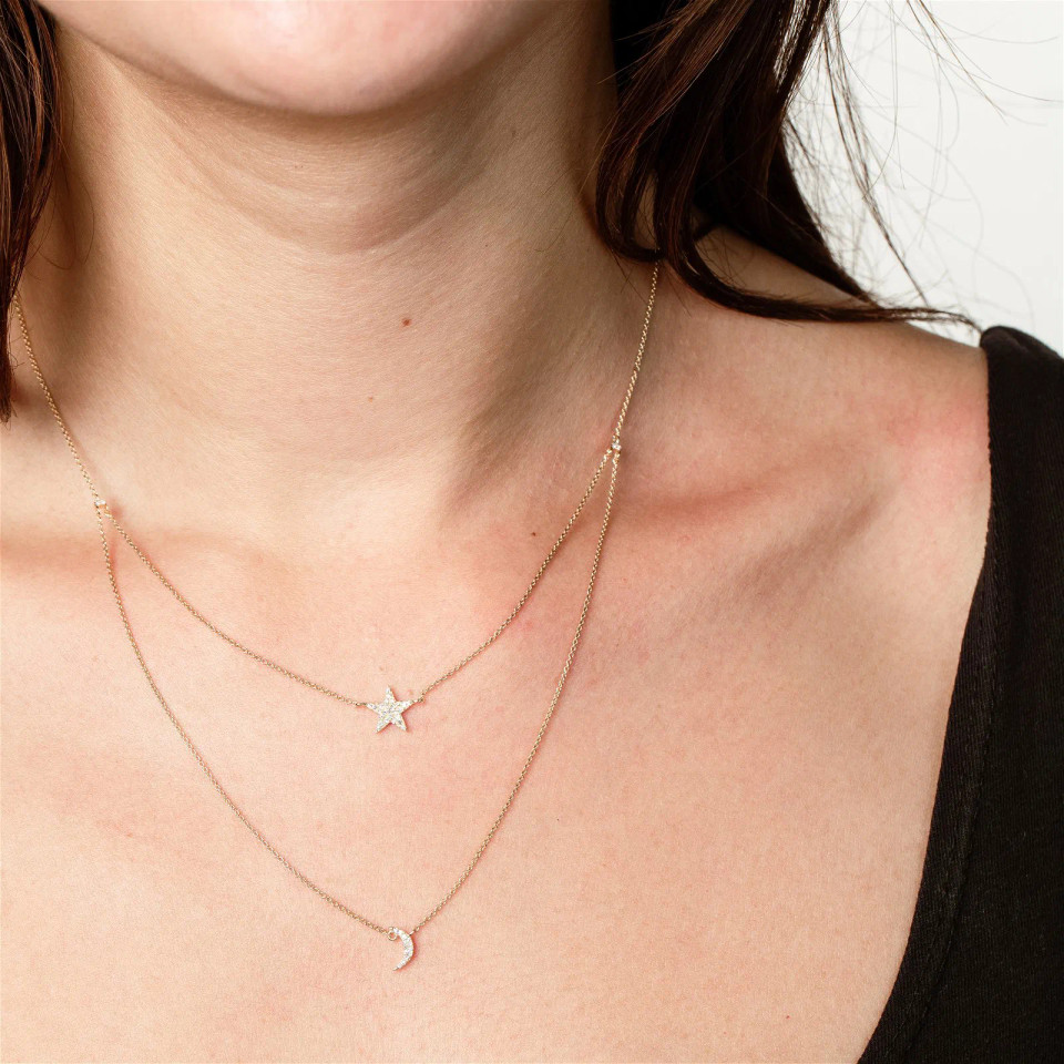 14K Yellow Gold Natural Diamond Multi-Row Necklace (0.08 ct.wt)