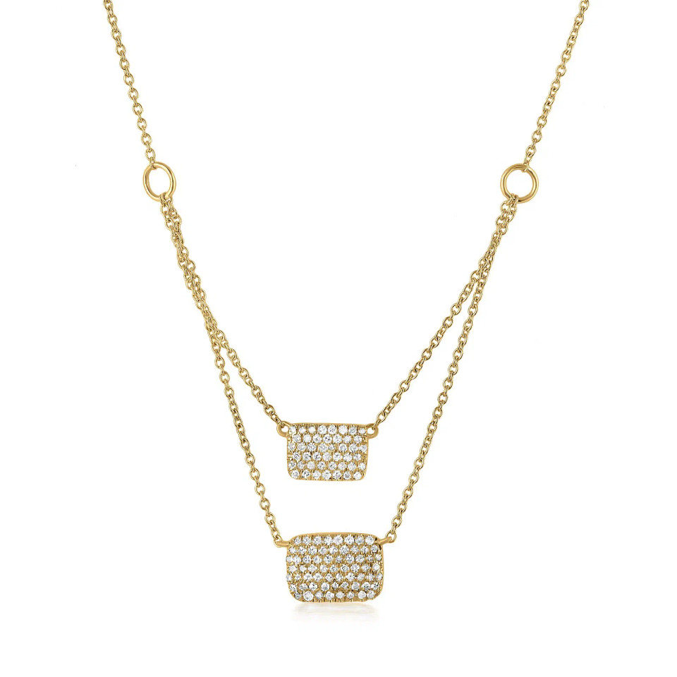 14k Gold Natural Diamond Double Strand Squares Necklace (0.29 ct.wt)