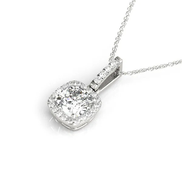 White Gold Cushion Halo Diamond Necklace (0.88 ct.tw.)