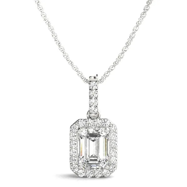 White Gold Asscher Halo Diamond Necklace (0.55 ct.tw.)