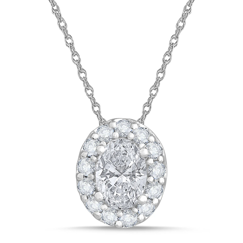 White Gold Oval Halo Diamond Pendant (1.00 ct.tw.)