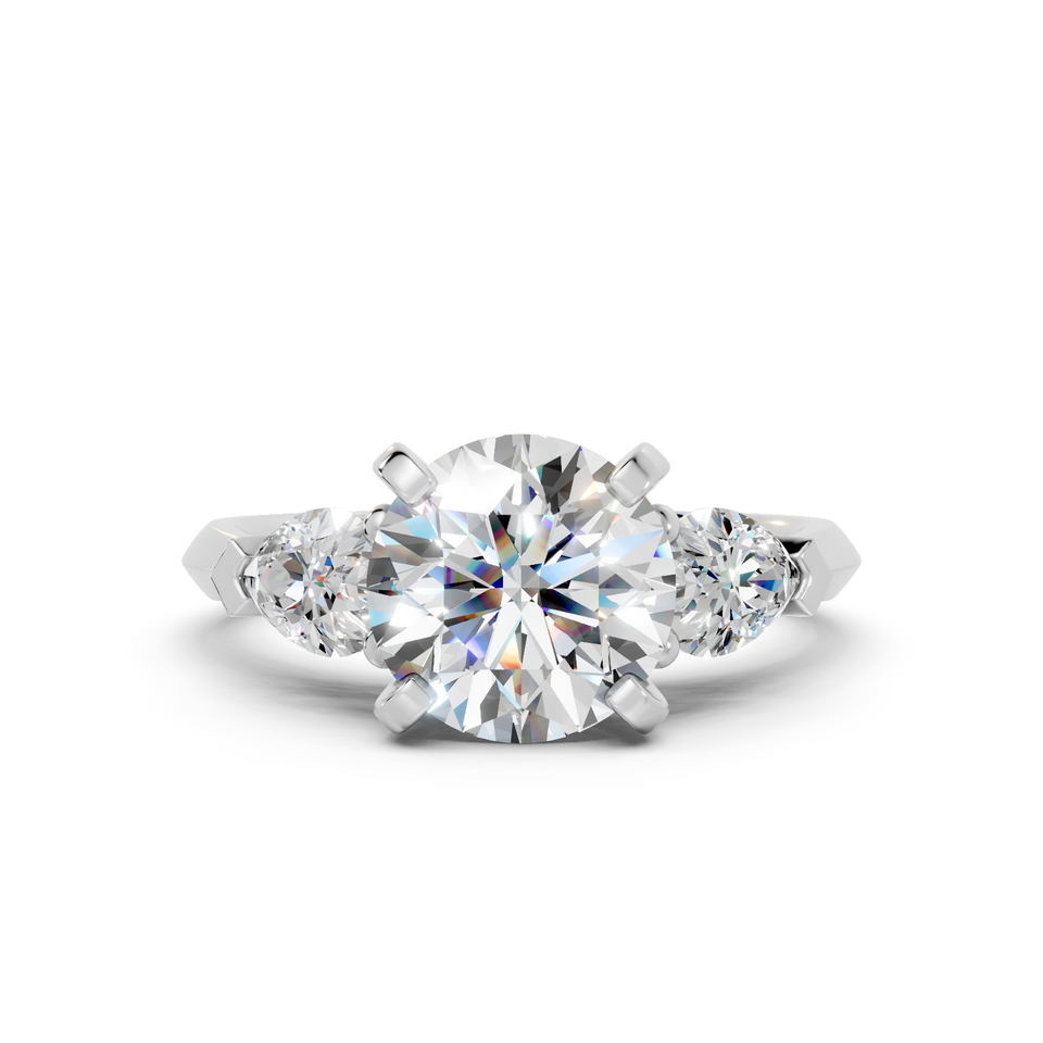 3-Stone Engagement Ring with Pear Side Stones and Pavé Gallery (2.93 cttw)