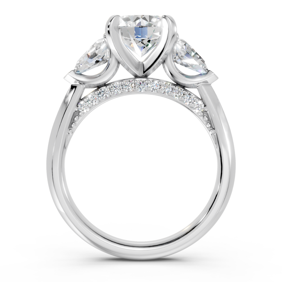 3-Stone Engagement Ring with Pear Side Stones and Pavé Gallery (2.93 cttw)