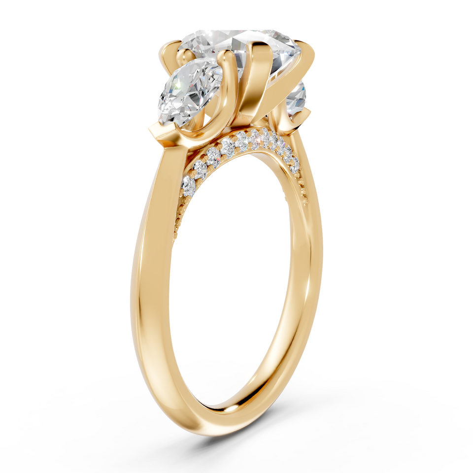 3-Stone Engagement Ring with Pear Side Stones and Pavé Gallery in 14K Gold (2.98 cttw)