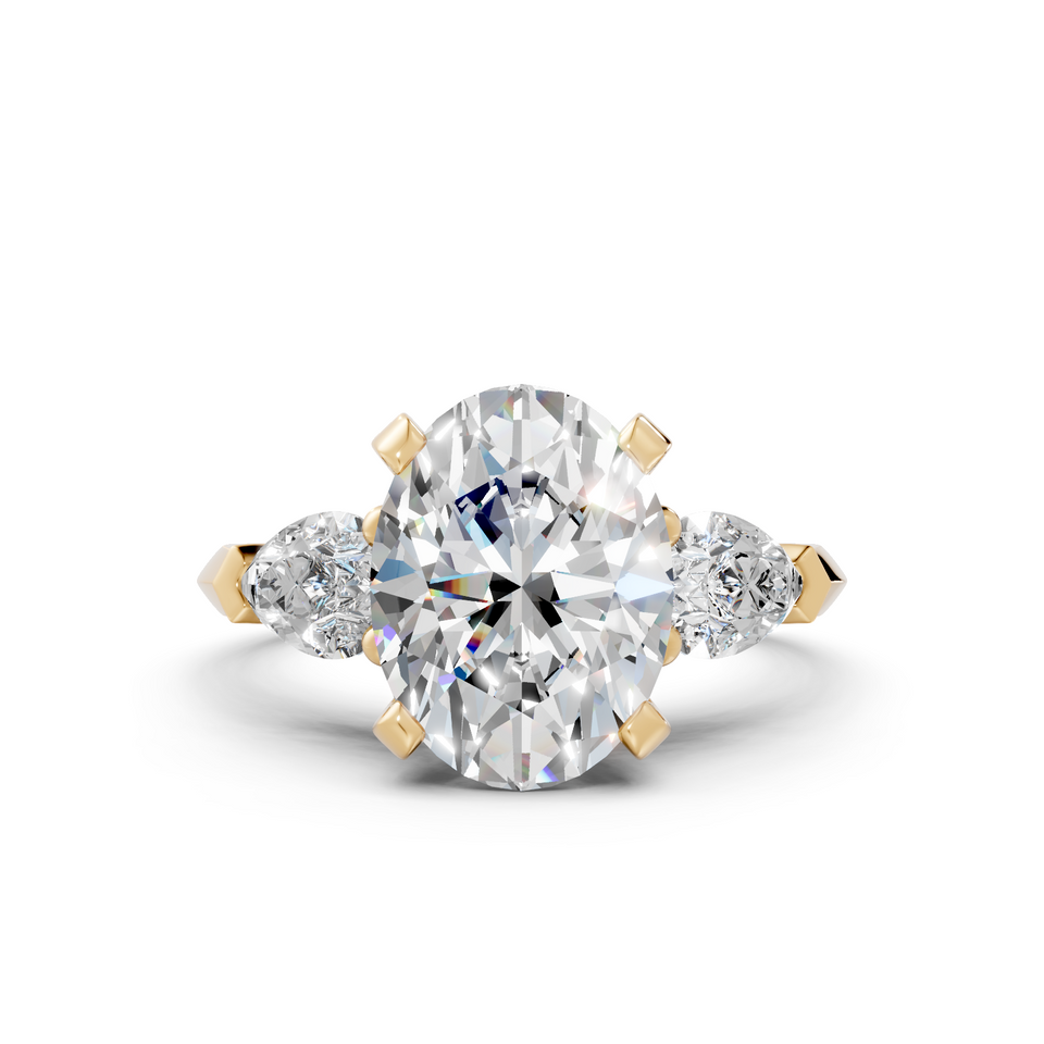 3-Stone Engagement Ring with Pear Side Stones and Pavé Bridge in 14K Gold (3.98 cttw)