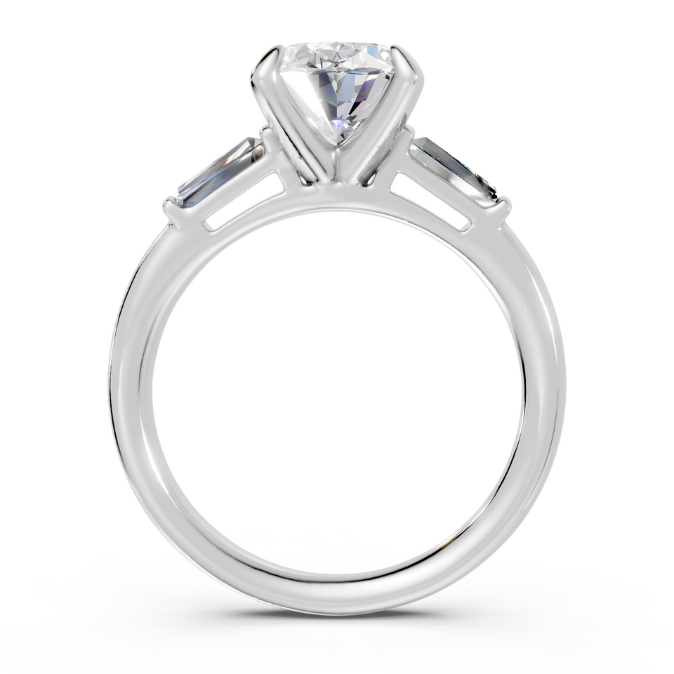 Oval Brilliant & Tapered Baguette Three-Stone Ring (2.24 cttw)
