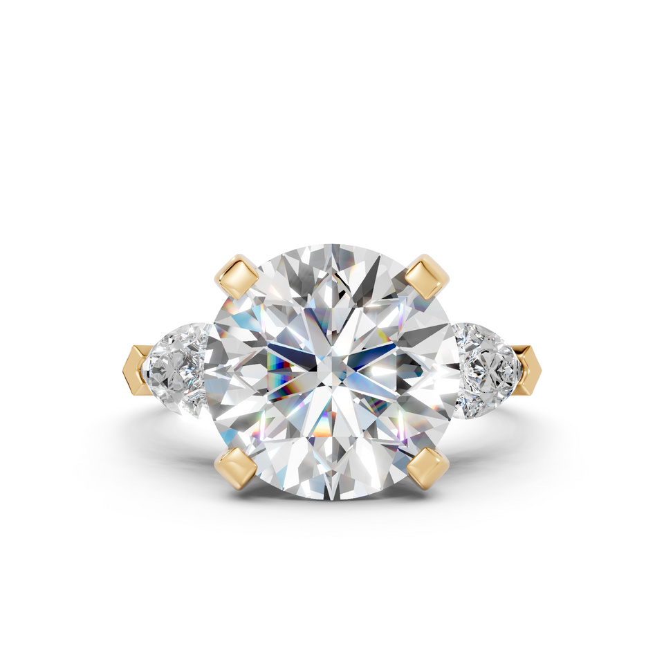 Round Brilliant & Pear-Cut Three-Stone Ring with Pavé Bridge (3.98 cttw)