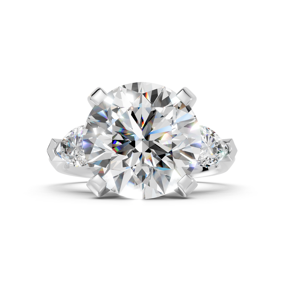 Round Brilliant & Pear-Cut Statement Three-Stone Ring (6.18 cttw)