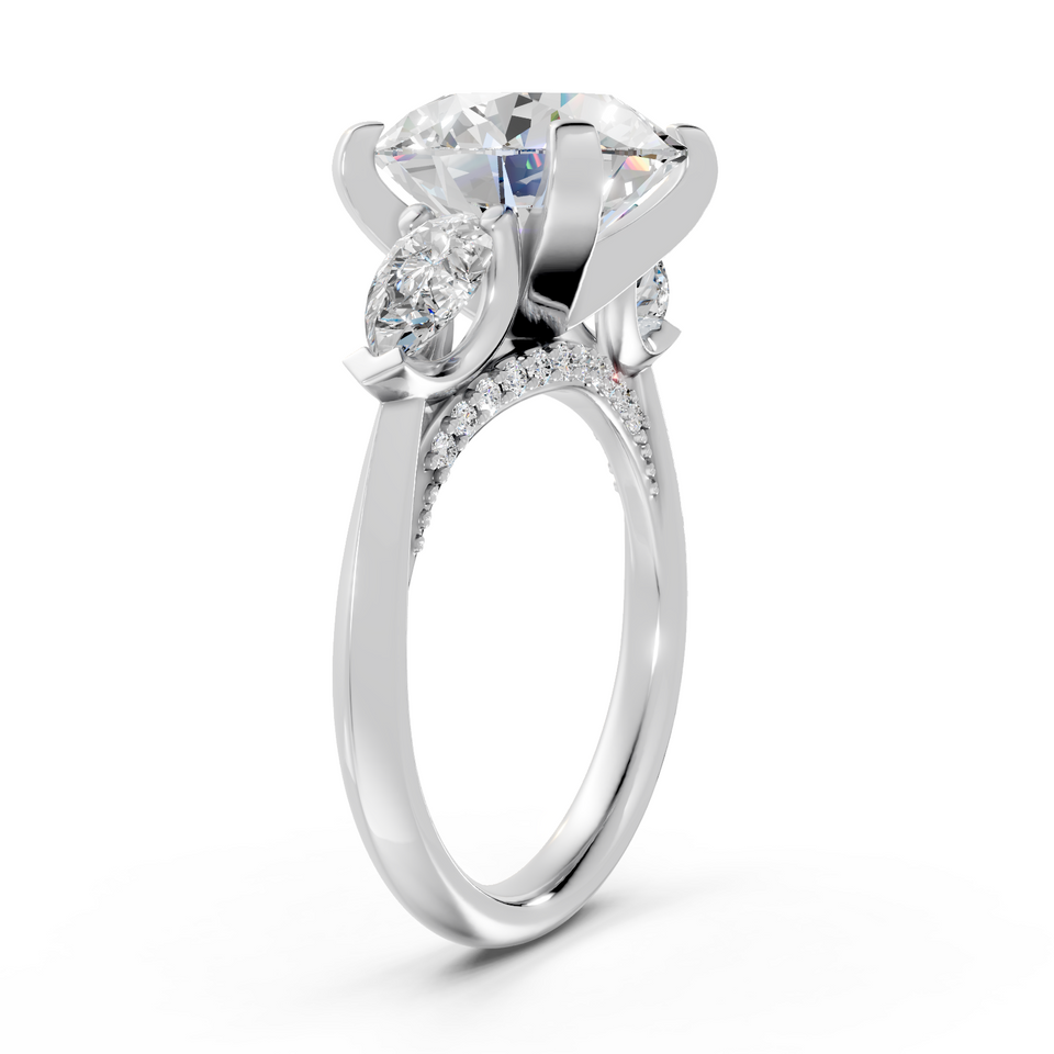 Round Brilliant & Pear-Cut Statement Three-Stone Ring (6.18 cttw)