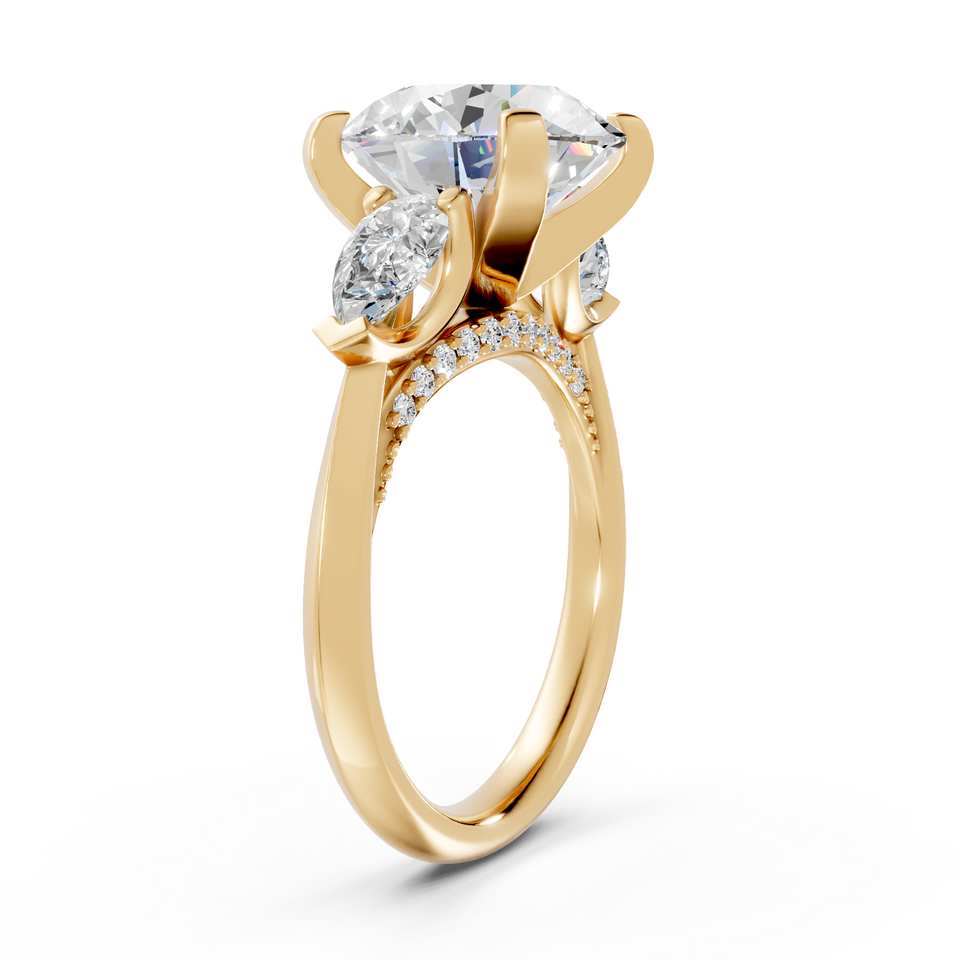 Round Brilliant & Pear-Cut Statement Three-Stone Ring (6.18 cttw)