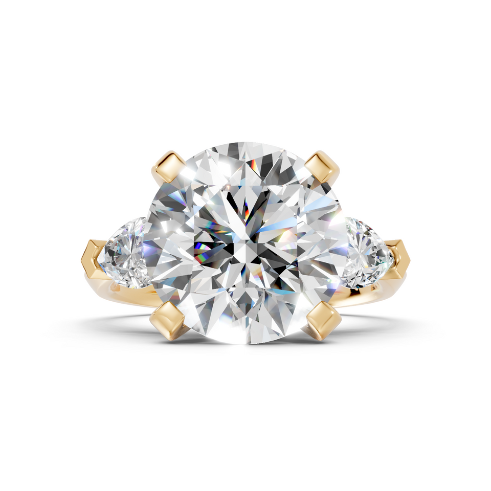 Round Brilliant & Pear-Cut Statement Three-Stone Ring (6.18 cttw)