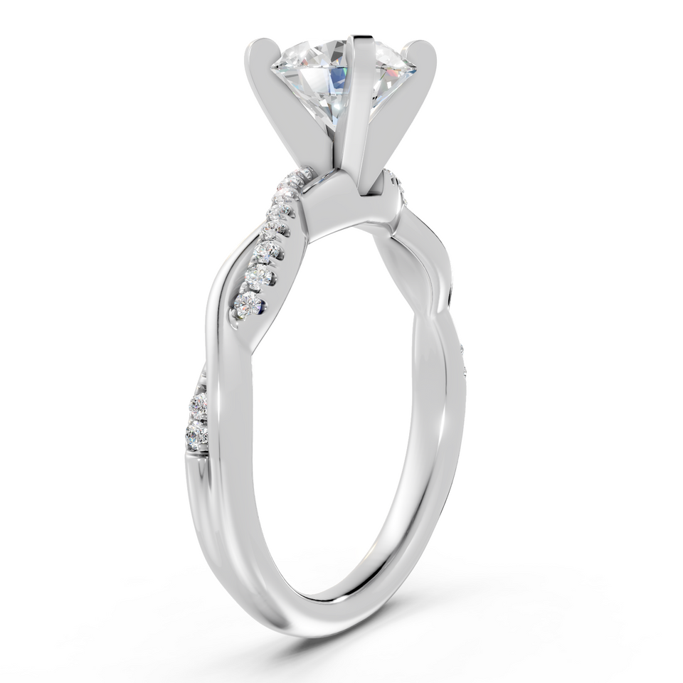 Round Diamond Petite Twisted Cathedral Engagement Ring (1.10 cttw)