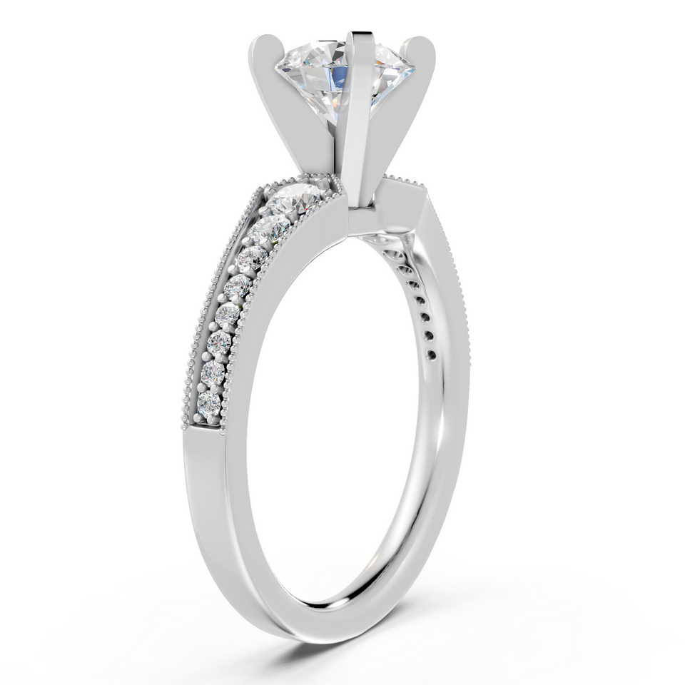 Vintage-Inspired Milgrain Round Diamond Engagement Ring (1.33 cttw)